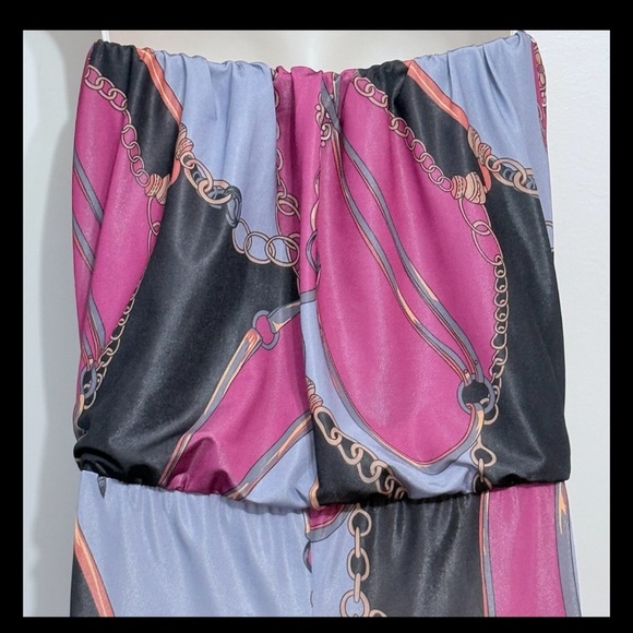 Dots Women’s Satin Strapless Baroque Print Jumpsuit L Pink Black Gold Wide Leg - Picture 16 of 16